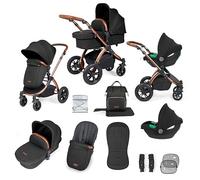 Poussette Tout-Terrain 12 pcs Ickle Bubba Stomp Luxe - Système de Voyage 3 en 1 avec Siège Auto i-Size Cirrus - Siège Réversible, Landau, Capote UPF 50+ & Accessoires (Bronze/Minuit/Tan)