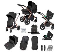 Poussette Tout-Terrain 12pcs Ickle Bubba Stomp Luxe - Système de Voyage 3 en 1 avec Siège Auto i-Size Cirrus + Base ISOFIX - Siège Réversible, Landau & Accessoires (Bronze/Minuit/Noir)