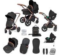 Poussette Tout-Terrain 12pcs Ickle Bubba Stomp Luxe - Système de Voyage 3 en 1 avec Siège Auto i-Size Cirrus + Base ISOFIX - Siège Réversible, Landau & Accessoires (Bronze/Minuit/Tan)