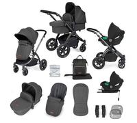 Poussette Tout-Terrain 12pcs Ickle Bubba Stomp Luxe - Système de Voyage 3 en 1 avec Siège Auto i-Size Cirrus + Base ISOFIX - Siège Réversible, Landau & Accessoires (Noir/Gris anthracite/Noir)