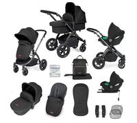 Poussette Tout-Terrain 12pcs Ickle Bubba Stomp Luxe - Système de Voyage 3 en 1 avec Siège Auto i-Size Cirrus + Base ISOFIX - Siège Réversible, Landau & Accessoires (Noir/Midnight/Noir)