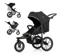Poussette Tout-terrain Kinderkraft Helsi 2 Avec 3 Roues Gonflables Amorties, Dossier Allongé Et Poignée Réglable Noir TU