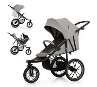 Poussette Tout-terrain Kinderkraft Helsi 2 Avec 3 Roues Gonflables Amorties, Dossier Allongé Et Poignée Réglable Gris TU