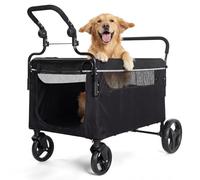 Poussette tout terrain pour chien, grande et moyenne taille avec rampe, design pliable 2 en 1, système de freinage en une étape, idéal pour une utilisation en extérieur, les promenades