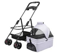Poussette/transporteur pour Animaux de Compagnie 3-en-1 pour Petits Chiens Chats/siège D'auto pour Chien - Poussette pour Chien avec Support Amovible,Grey