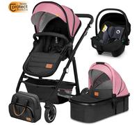 Poussette Trio 3en1 LIONELO Amber - Pack poussette canne, Nacelle, Siege auto, sac et accessoires - Rose