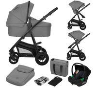 Lionelo Poussette 3 en 1 Bianka – jusqu'à 22 kg, nacelle, siège auto, capote XXL, roues 360° – Gris