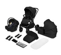 LIONELO MIKA PLUS 3 en 1 Poussette 0 à 48 mois jusqu'à 22 kg Nacelle jusqu'à 9 kg, Siège Auto Nacelle, Réglage du Dossier, Amortisseurs, Roues 360° en PU Auvent XXL (Black Onyx)