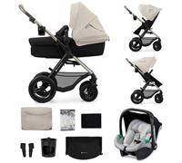 Kinderkraft Poussette 3-en-1 MOOV2 AIR – Siège auto Mink PRO I-Size, capote UPF50+, beige