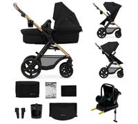 Kinderkraft MOOV 2 4-en-1 poussette avec siège 2-en-1, siège auto MINK PRO i-Size et base ISOFIX, grandes roues increvables, capote UPF50+, Noir