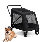 Poussette Ultime Pour Chiens De Grande Et Moyenne Taille - Poussette Pliable Pour Animaux De Compagnie Avec Roues À Haute Élasticité, Fenêtres En Maille À 360°, Pliage En Une Seule Touche(Black)