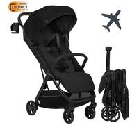 LIONELO Julie Air Poussette Canne jusqu'à 22 kg de 6 m à 4 ans Pour Avion Roues pivotantes à 360 ° Suspension Pliage avec Une Main Réglage du Dossier Canopy UPF50+, Légère (Black)