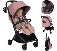 Lionelo Sia Poussette Compacte jusqu’à 22 kg Se Plie et Tient Debout, Léger 5,9 kg, Position Allongée Capote XXL UPF50+ Imperméable, Boucle Magnétique Grand Panier 3 kg (ROSE PÂLE)