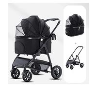 Poussettes 2 en 1 pour chiens de petite et moyenne taille, poussette pour chat et chien, poussette de voyage pliable à 4 roues avec panier de rangement et porte-gobelet, légère (gris clair) (noir)