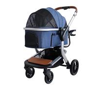 Poussettes améliorées pour chiens de petite et moyenne taille, poussette pour chats, chiens séparables, poussette pour chien et chat, poussette légère et pliable, 4 roues (gris a) (bleu)