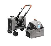 Poussettes doubles pour animaux de compagnie pour 2 chiens et chats, 4 roues, chariot de promenade pour chiens de petite et moyenne taille avec ceintures de sécurité, panier de rangement pliable et