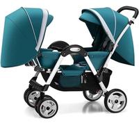 Poussettes Doubles pour Jumeaux, Poussette Tandem Double Pliable avec Dossier Réglable, Poussette Double Légère avec Cadre en Aluminium Et Panier De Rangement, Green