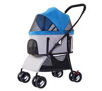 Poussettes for chiens de petite et moyenne taille, poussette for chat grand espace, poussette d'extérieur à 4 roues for animaux de compagnie, légère, pliable, amovible, poussette for petits chiens(Blu