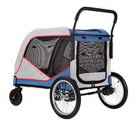 Poussettes for grands chiens/chats multiples, poussette for chiens de grande taille, poussette for chien robuste, chariot de voyage, grande poussette for animaux de compagnie jumeaux ou multiples(Gray