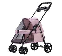 Poussettes pour animaux de compagnie pour chats et chiens, poussettes exquises pour petits chiens, poussettes légères pour petits chiens, poussette pliante à 4 roues (rose) (rose)