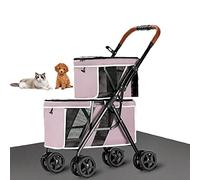 Poussettes Pour Animaux De Compagnie Pour Chiens Et Chats, Poussette À 4 Roues Pour Animaux De Compagnie Jumeaux Ou Multiples De Petite Et Moyenne Taille Avec Fenêtres En Filet,Rose