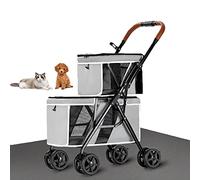 Poussettes Pour Animaux De Compagnie Pour Chiens Et Chats, Poussette À 4 Roues Pour Animaux De Compagnie Jumeaux Ou Multiples De Petite Et Moyenne Taille Avec Fenêtres En Filet,Gris