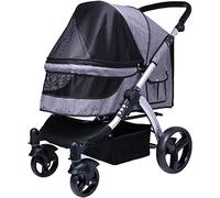 Poussettes pour animaux de compagnie pour grands chiens et chats, poussette de voyage, poussette pour chat, poussette en tissu Oxford respirant, alliage d'aluminium, charge 30 kg (gris foncé) (gris