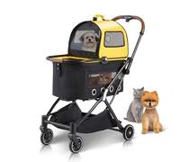 Poussettes pour chats 3 en 1 Poussette pliable pour animaux de compagnie avec 2 sacs de transport amovibles pour 2 chats avec frein et panier de rangement pour petits chats chiens