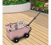 Poussettes pour chats pliable, avec tige de poussée réglable, Poussette Portable pour Animaux de Compagnie, Chariot pour Chien et Chat, 51 * 35 * 31cm (Rose)