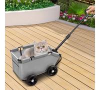 Poussettes pour chats pliable, avec tige de poussée réglable, Poussette Portable pour Animaux de Compagnie, Chariot pour Chien et Chat, 51 * 35 * 31cm (Gris)