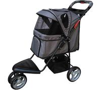Poussettes pour chiens de petite et moyenne taille, porte-chats et poussettes légères, faciles à plier d'une seule main, à 3 roues, avec grande roue avant (gris) (gris)