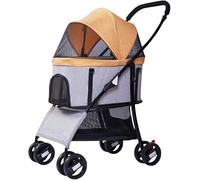 Poussettes pour chiens de petite et moyenne taille, voyage pour grand espace, poussette pour chat, extérieur, 4 roues, légère, pliable, amovible, pour chien (jaune) (orange)