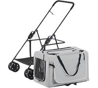 Poussettes pour chiens de petite taille, poussette légère pour 2 chiens, chats, chiots et chatons, chariot de transport pliable, poussette respirante pour chien et chat (kaki) (gris a)
