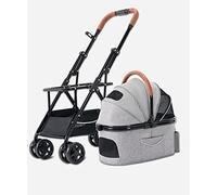 Poussettes pour chiens et chats, chariot de promenade pliable 3 en 1 pour animaux de compagnie, siège de voiture amovible et poussette avec entrée à bouton-poussoir pour animaux de petite et moyenne
