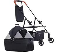 Poussettes pour chiens et chats de petite taille, chariot de voyage, chariot amovible pour animaux de compagnie, landaus pour petits chiens et chats avec sac de poche (rose) (noir)