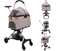 Poussettes pour chiens, Pliage en un clic, séparable, chariot pliante chien chat, porte-gobelet, Tissu Respirant 300D Oxford, Capacité 15kg (rose, 92 * 56 * 33cm)