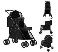 Poussettes pour chiens, Pliage en un clic, séparable, chariot pliante chien chat, porte-gobelet, Tissu Respirant 300D Oxford, Capacité 15kg (Noir, 67 * 50 * 95cm)