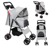 Poussettes pour chiens, Pliage en un clic, séparable, chariot pliante chien chat, porte-gobelet, Tissu Respirant 300D Oxford, Capacité 15kg (gris, 98 * 67 * 46cm)