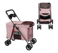 Poussettes pour chiens, Pliage en un clic, séparable, chariot pliante chien chat, porte-gobelet, Tissu Respirant 300D Oxford, Capacité 15kg (rose, 95 * 75 * 49cm)
