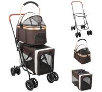 Poussettes pour chiens, Pliage en un clic, séparable, chariot pliante chien chat, porte-gobelet, Tissu Respirant 300D Oxford, Capacité 15kg (marron, 97 * 58 * 46)
