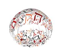 Poussière d'alphabet hébreu créatif,Bonnet de douche/bonnet de nuit double couche imperméable et élastique, bonnet de bain réutilisable
