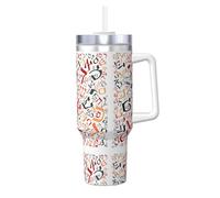 Poussière d'alphabet hébreu créatif,Gobelet isotherme Ice Bully de 40 oz avec poignée, couvercle et paille, en acier inoxydable, pour voiture ou café.
