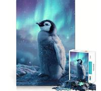 Poussin de Pingouin sous Une Aurore boréale Puzzle de 1000 pièces pour Adolescents Jeu intellectuel Moments de complicité Découpe de qualité Cadeau mémorable (38x26cm)