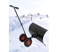 Poussoir à neige avec roues, poignée réglable, lame à 5 angles pour un déneigement efficace sur les allées et les chemins