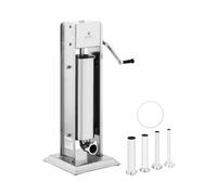 Royal Catering Poussoir À Saucisse Machine A Viande Manuel Vertical Bourreuse Embosseuse Charcuterie Main RCWV-7L (Volume 7 l, Cylindre Ø 14 cm, 4 Tubes De Remplissage, 2 Vitesses, Manivelle)