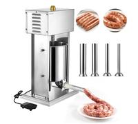 VEVOR Poussoir à Saucisses Électrique 10 L, Machine à Saucisses Verticale en Acier Inoxydable, Ensacheuse à Contrôle de Vitesse en Continu et Pédale, avec 4 Tubes de Remplissage, pour Cuisine