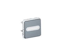 Poussoir inverseur lumineux avec porte-étiquettes Plexo IP55 - Composable saillie ou encastré - Gris