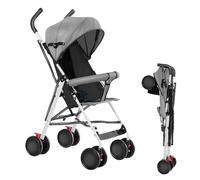 Pousstte Bébé Poussette Canne Poussette Compacte Poussette Pliable Roues Maniables et Légères Dossier Réglable Matériau Anti-UV Avec pochette de rangement Cadeau pour bébé, Gris