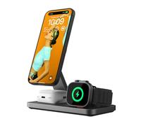 POUT Hands 7 PRO Support de charge sans fil pliable 3 en 1 Qi2 15 W, angles réglables, compatible avec MagSafe, pour iPhone 17-12 Series, AirPods Pro/4/3, Apple Watch Ultra/SE/Series - Noir graphite
