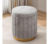Poute de Rangement en Velours Ronde, Tabouret de vanité de Repose-Pied rembourré Moderne à entrée Moderne avec Couvercle Amovible, tabourets de Pied de Base en métal doré pour dortoir de Chambre à